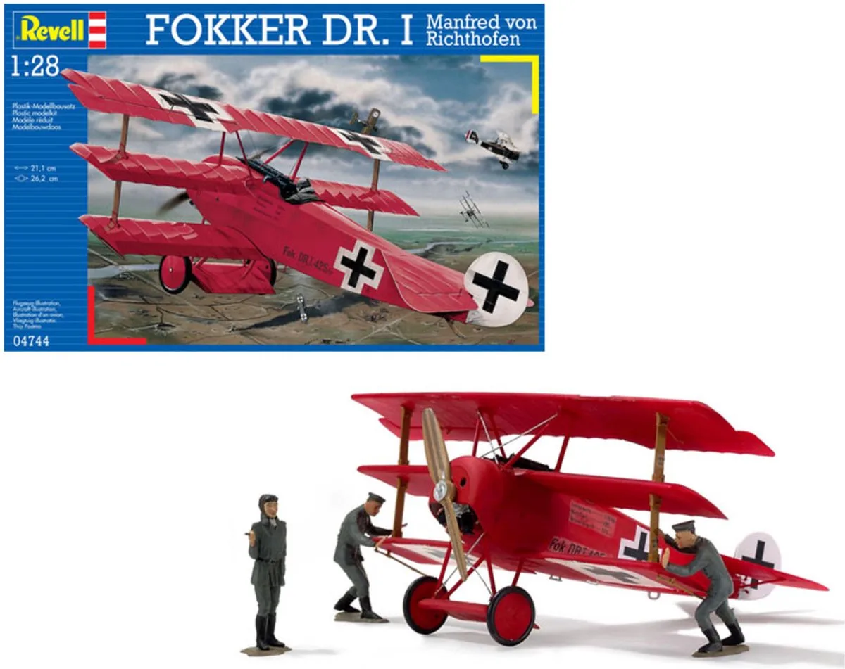 Modelbouwpakket Militaire voertuigen - 04744 Fokker Dr.I - Richthofen Plane Plastic - 1:28 - Modelbouw van Revell in Meerkleurig – productfoto
