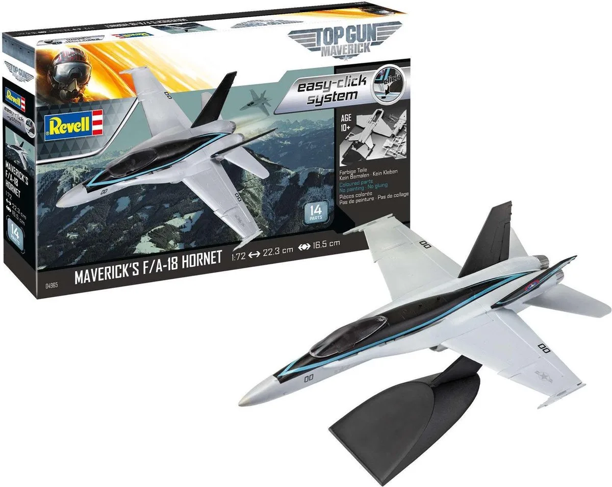 Modelbouwpakket Militaire voertuigen - 04965 Maverick#039 F/A-18 Hornet -Top Gun- - Easy Click System Plastic - 1:72 - Modelbouw de Revell en Multicolore – photo produit