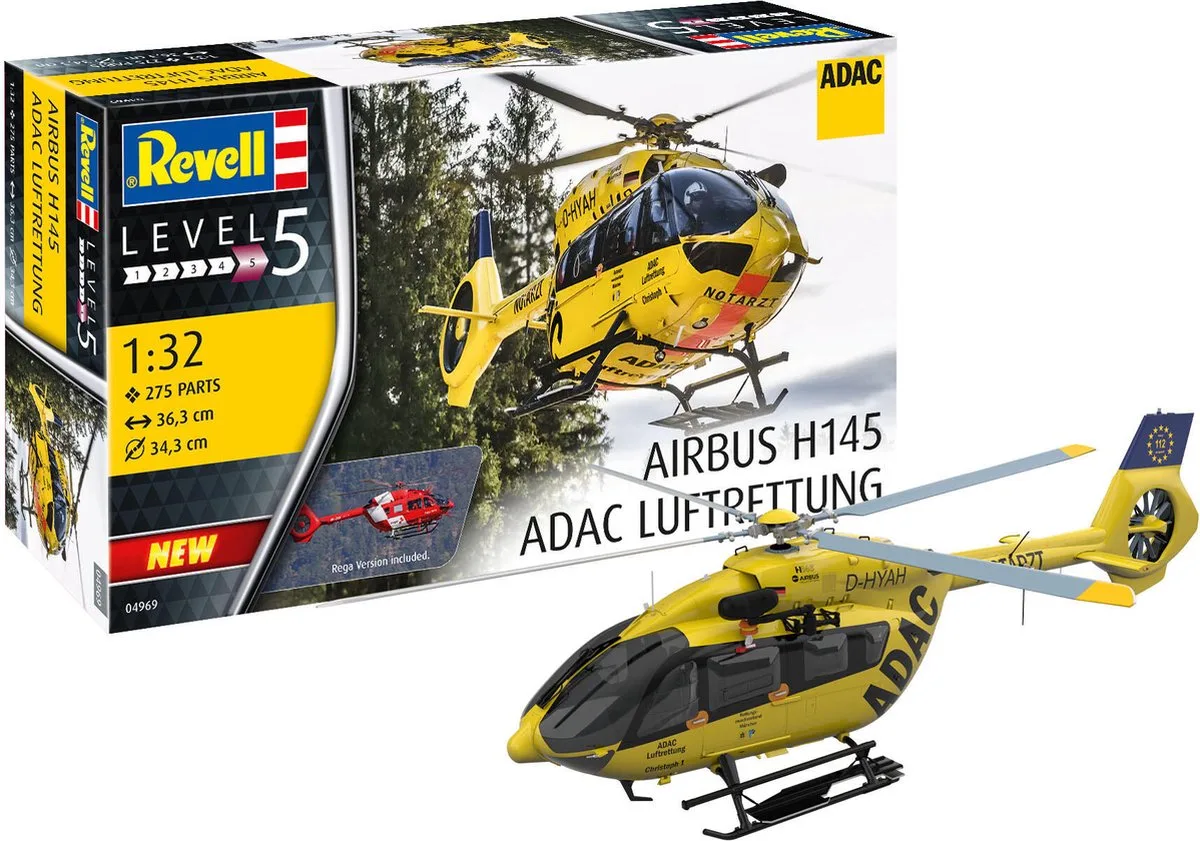 Modelbouwpakket Militaire voertuigen - 04969 Duitse Helikopter Airbus H145 ADAC/REGA Plastic - 1:32 - Modelbouw van Revell in Meerkleurig – productfoto