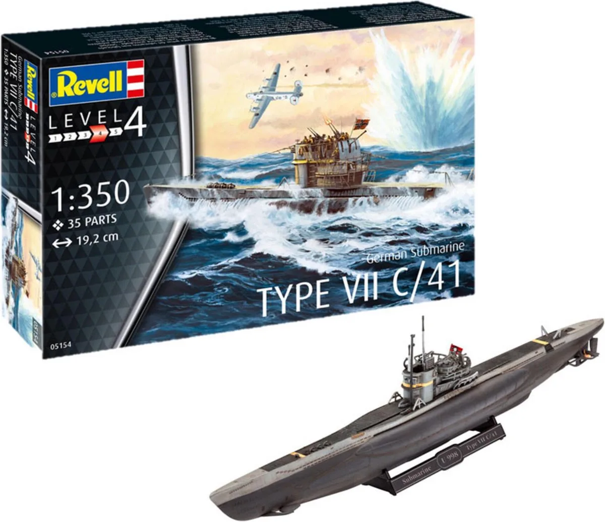 Modelbouwpakket Militaire voertuigen - 05154 German Submarine Type VII C/41 Plastic - 1:350 - Modelbouw van Revell in Meerkleurig – productfoto