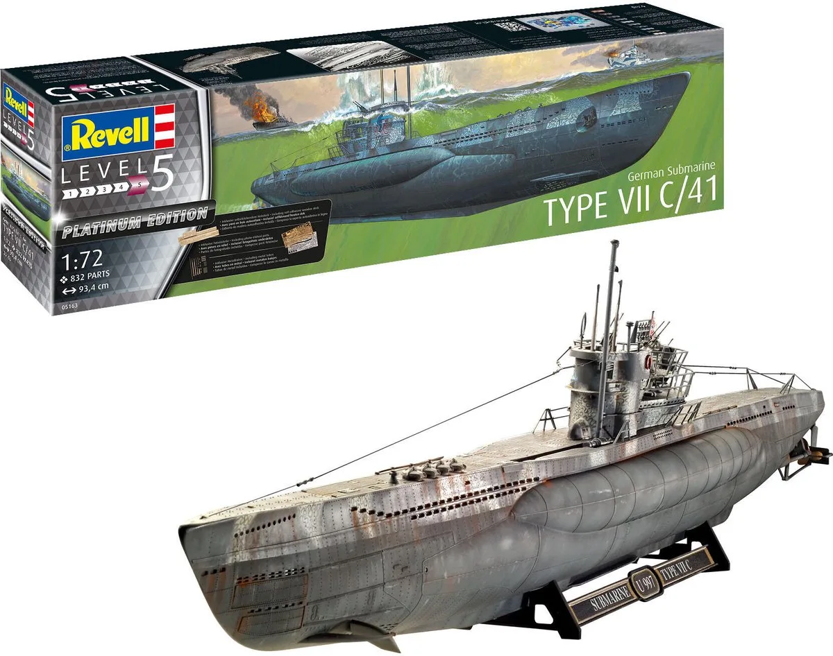 Modelbouwpakket Militaire voertuigen - 05163 German Submarine Type VII C/41 Plastic - 1:72 - Modelbouw van Revell in Meerkleurig – productfoto