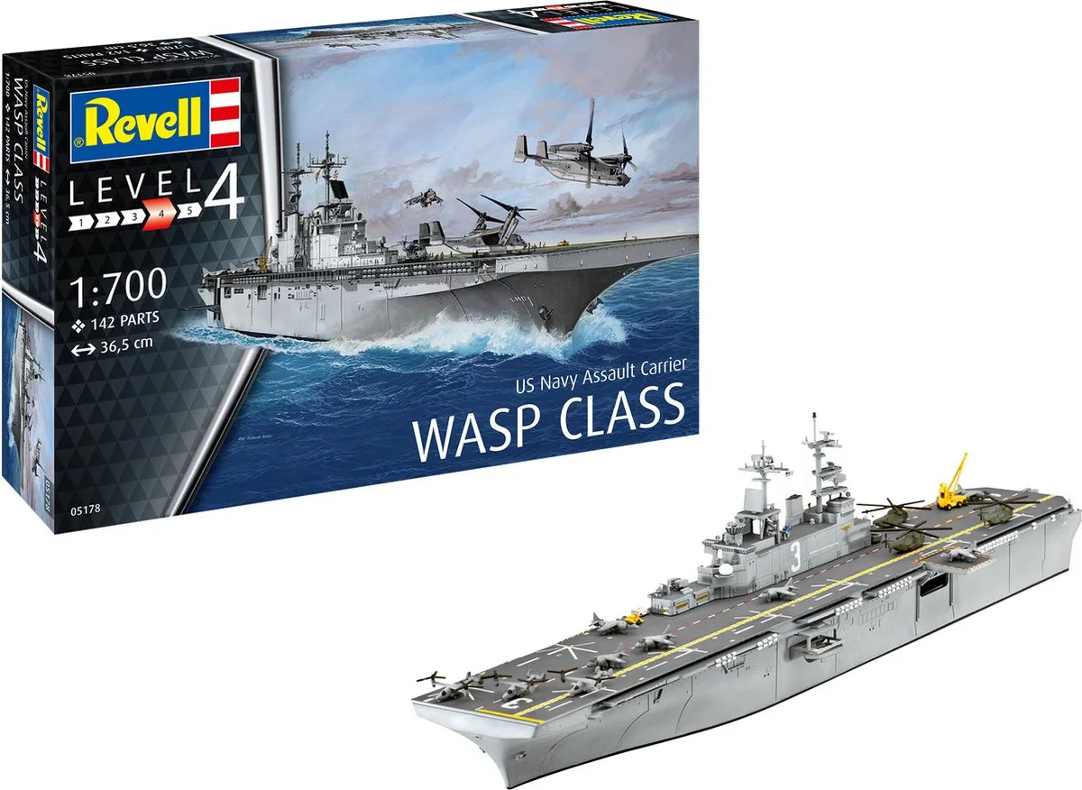 Modelbouwpakket Militaire voertuigen - 05178 Assault Carrier USS WASP CLASS Plastic - 1:700 - Modelbouw de Revell en Multicolore – photo produit