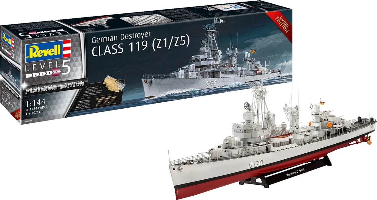 Modelbouwpakket Militaire voertuigen - 05179 German Destroyer Class 119 Z1/Z5 Plastic - 1:144 - Modelbouw van Revell in Meerkleurig – productfoto