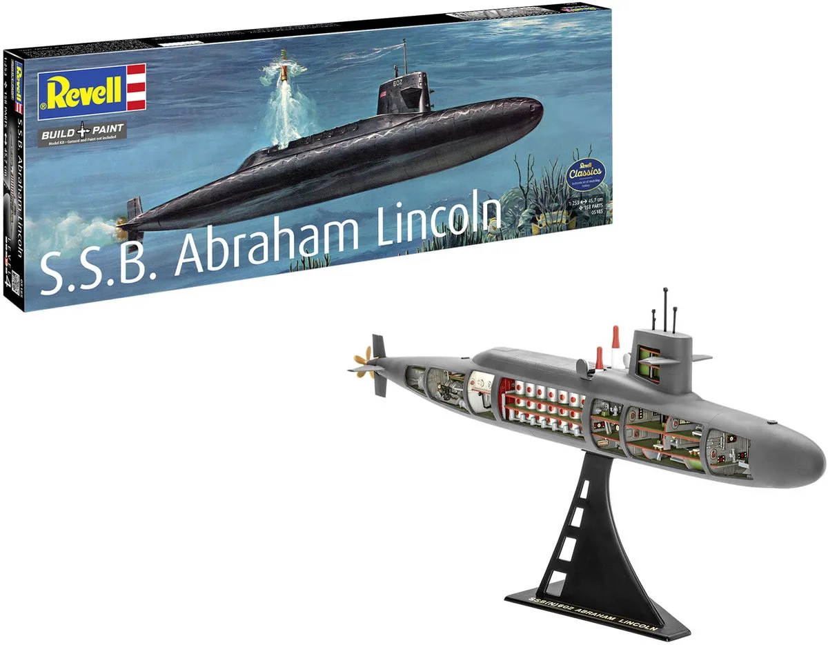 Modelbouwpakket Militaire voertuigen - 05185 USS Abraham Lincoln met Interieur - SSBN-602 - George Washington-klasse - Onderzeeër Plastic - 1:253 - Modelbouw van Revell in Meerkleurig – productfoto