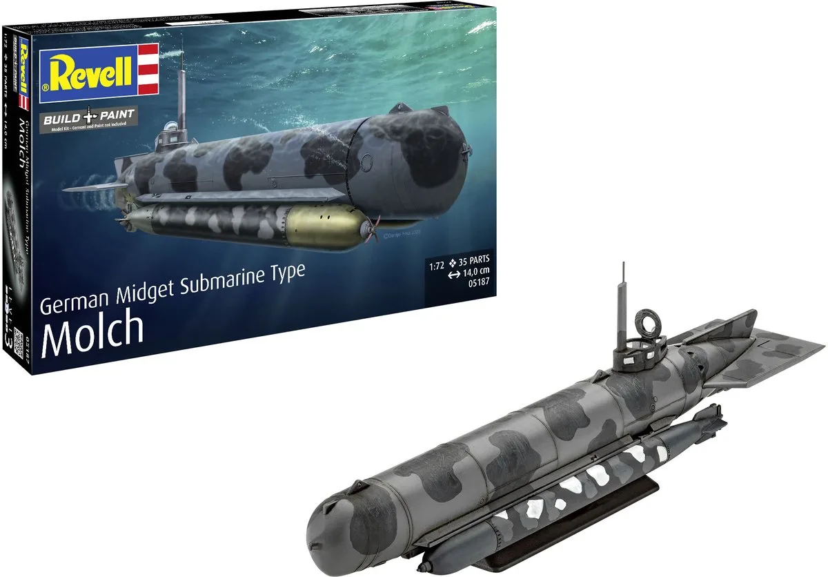 Modelbouwpakket Militaire voertuigen - 05187 Duitse Midget Submarine Type Molch WWII - Onderzeeër Plastic - 1:72 - Modelbouw van Revell in Meerkleurig – productfoto