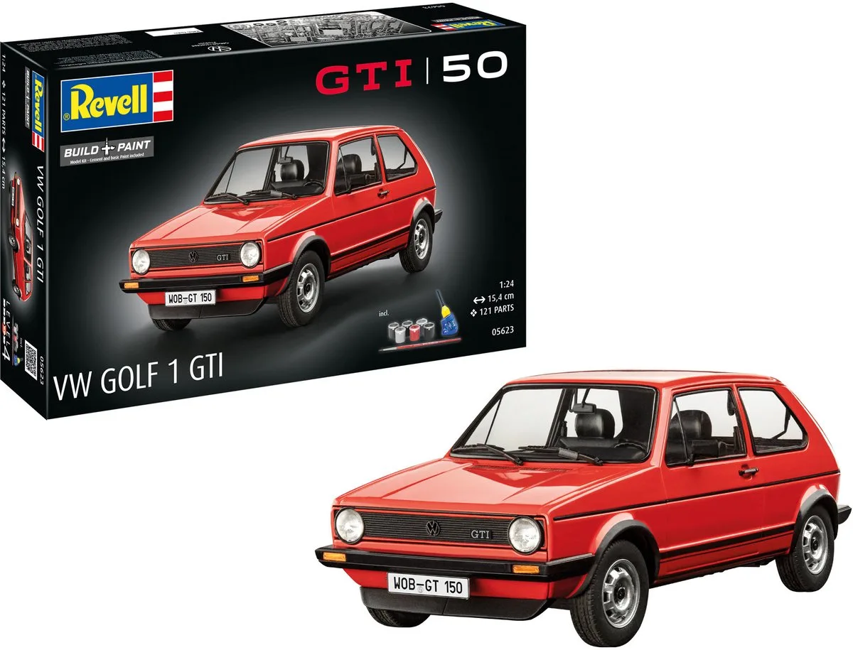Modelbouwpakket Militaire voertuigen - 05623 50 Years of the VW Golf 1 GTI - Duitse Auto - Geschenkset Plastic - 1:24 - Modelbouw van Revell in Meerkleurig – productfoto