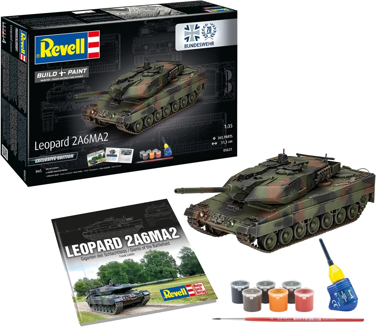 Modelbouwpakket Militaire voertuigen - 05631 - 70 Jaar Bundeswehr Leopard 2 A6A2 - Exclusieve Editie - Duitse Tank - Geschenkset Plastic - 1:35 - Modelbouw van Revell in Meerkleurig – productfoto