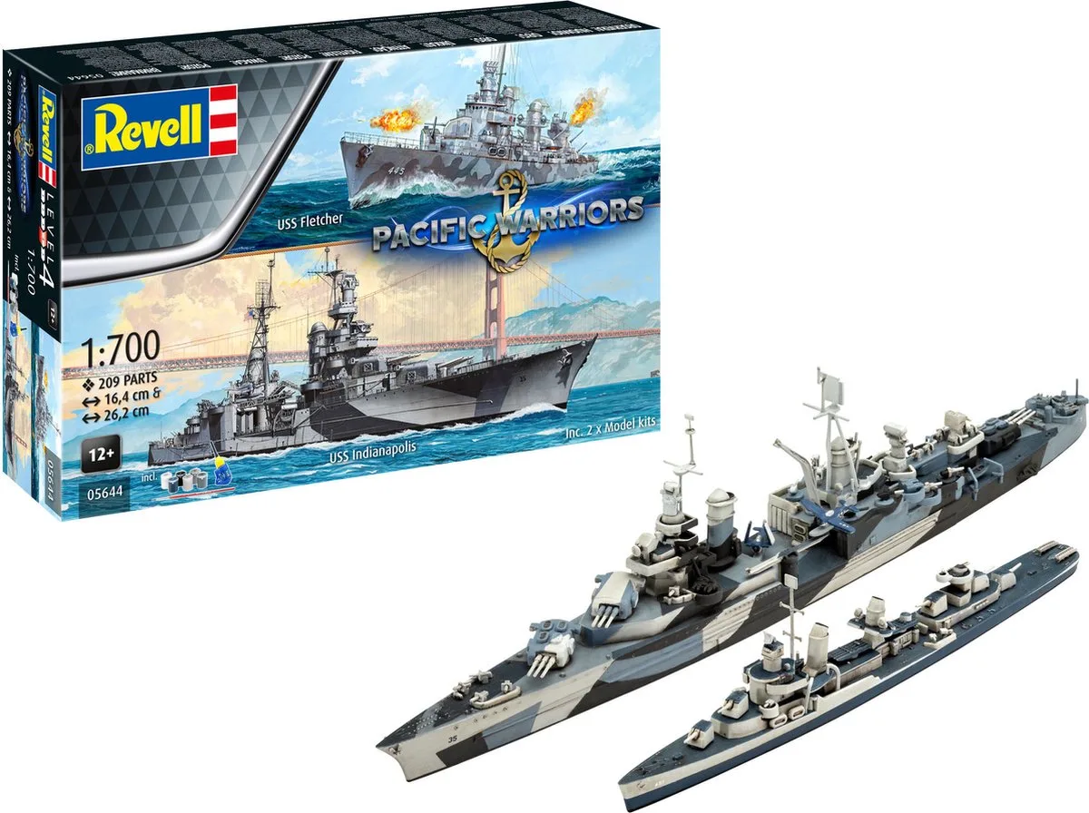 Modelbouwpakket Militaire voertuigen - 05644 Pacific Warriors - USS Fletcher - USS Indianapolis - 2 Schepen! - Geschenkset Plastic - 1:700 - Modelbouw van Revell in Meerkleurig – productfoto