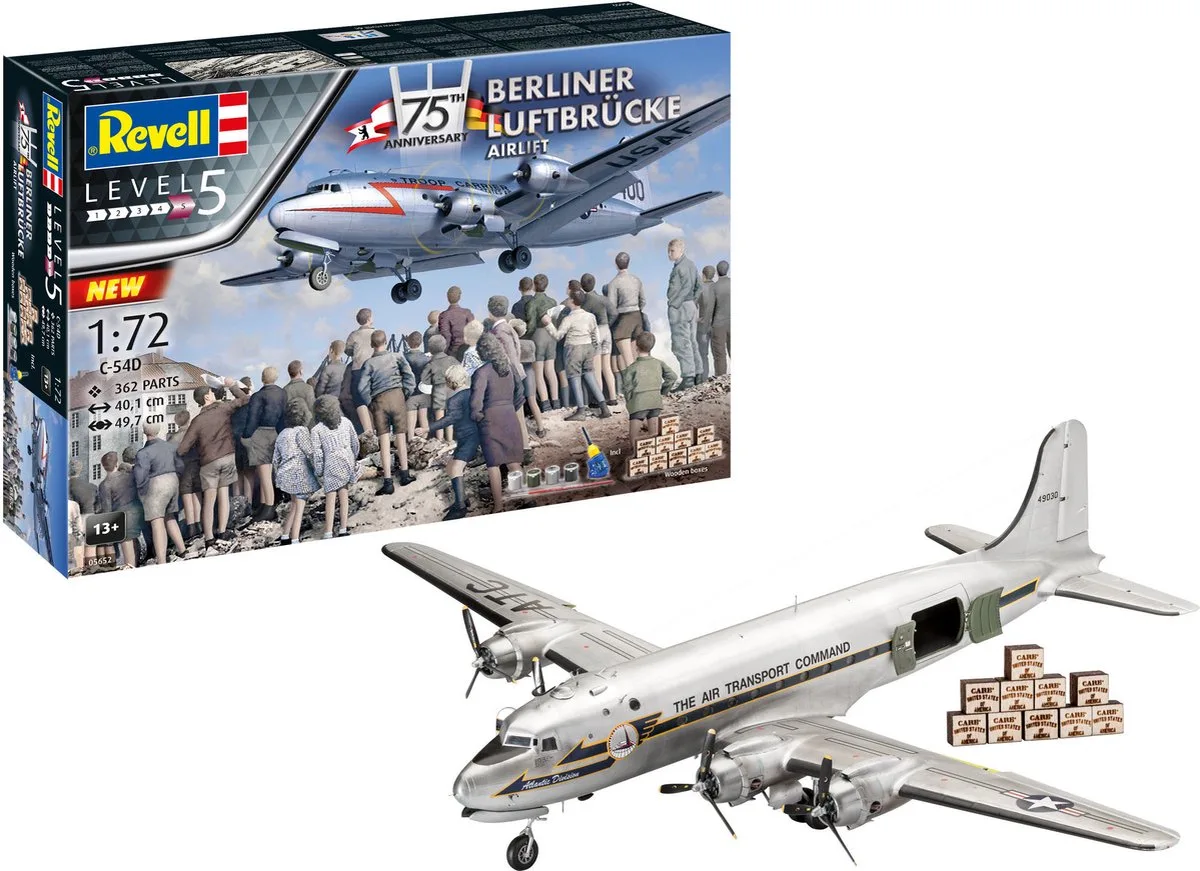 Modelbouwpakket Militaire voertuigen - 05652 75th Anniversary - Berliner Luftbrucke C-54D Skymaster - Geschenkset Plastic - 1:72 - Modelbouw van Revell in Meerkleurig – productfoto