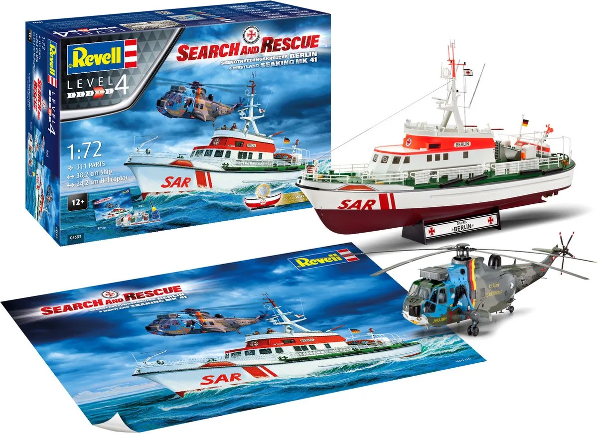 Modelbouwpakket Militaire voertuigen - 05683 DGzRS Berlin + Sea King -Good Bye Set- - Gift Set Plastic - 1:72 - Modelbouw van Revell in Meerkleurig – productfoto