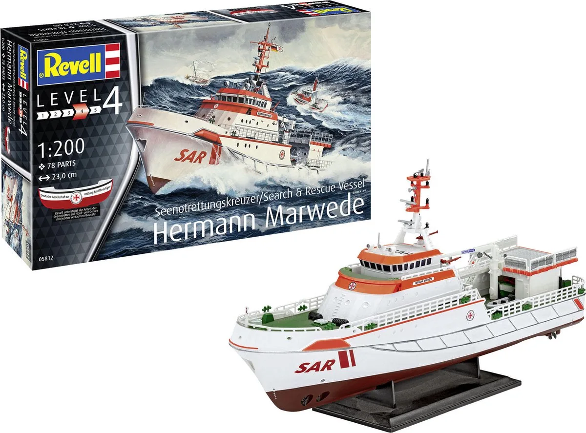 Modelbouwpakket Militaire voertuigen - 05812 Seenotkreuzer Hermann Marwede - Lifeboat DGzRS 46 Meter-class Plastic - 1:200 - Modelbouw van Revell in Meerkleurig – productfoto