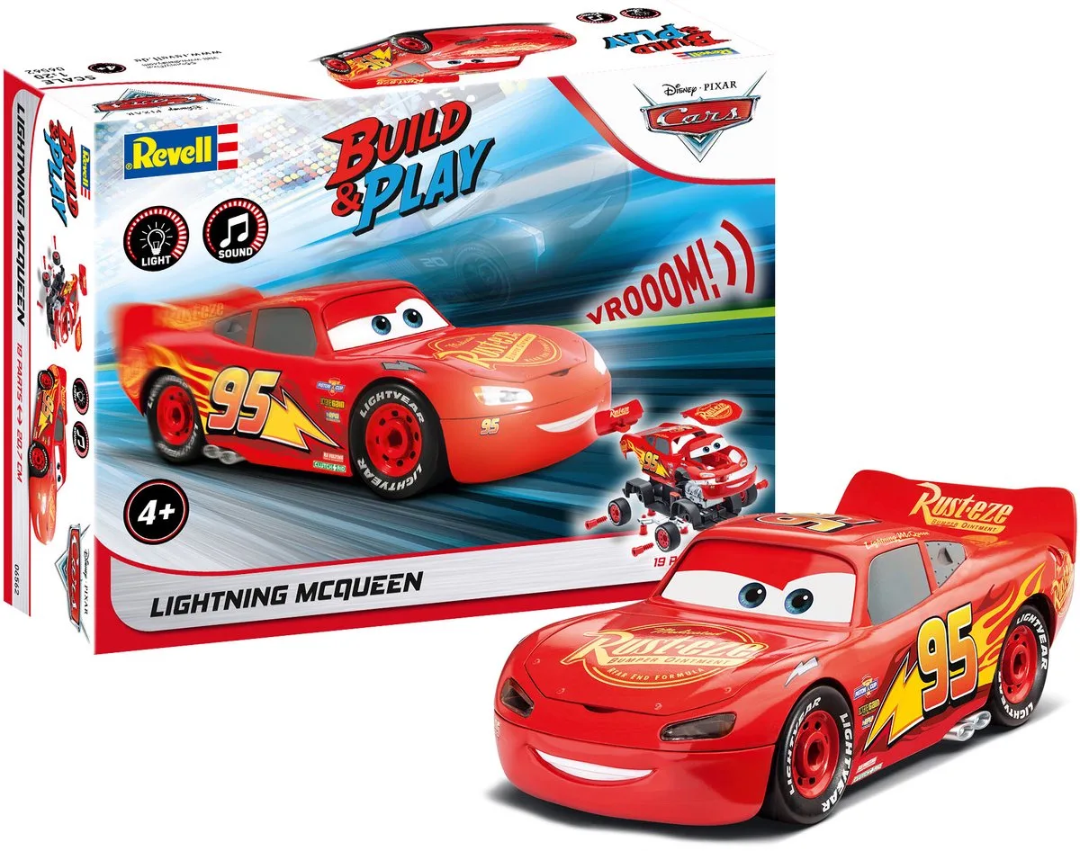 Modelbouwpakket Militaire voertuigen - 06562 First Construction - Lightning McQueen - Disney-Cars - Licht en Geluid - voor Kids Plastic - 1:20 - Modelbouw van Revell in Meerkleurig – productfoto