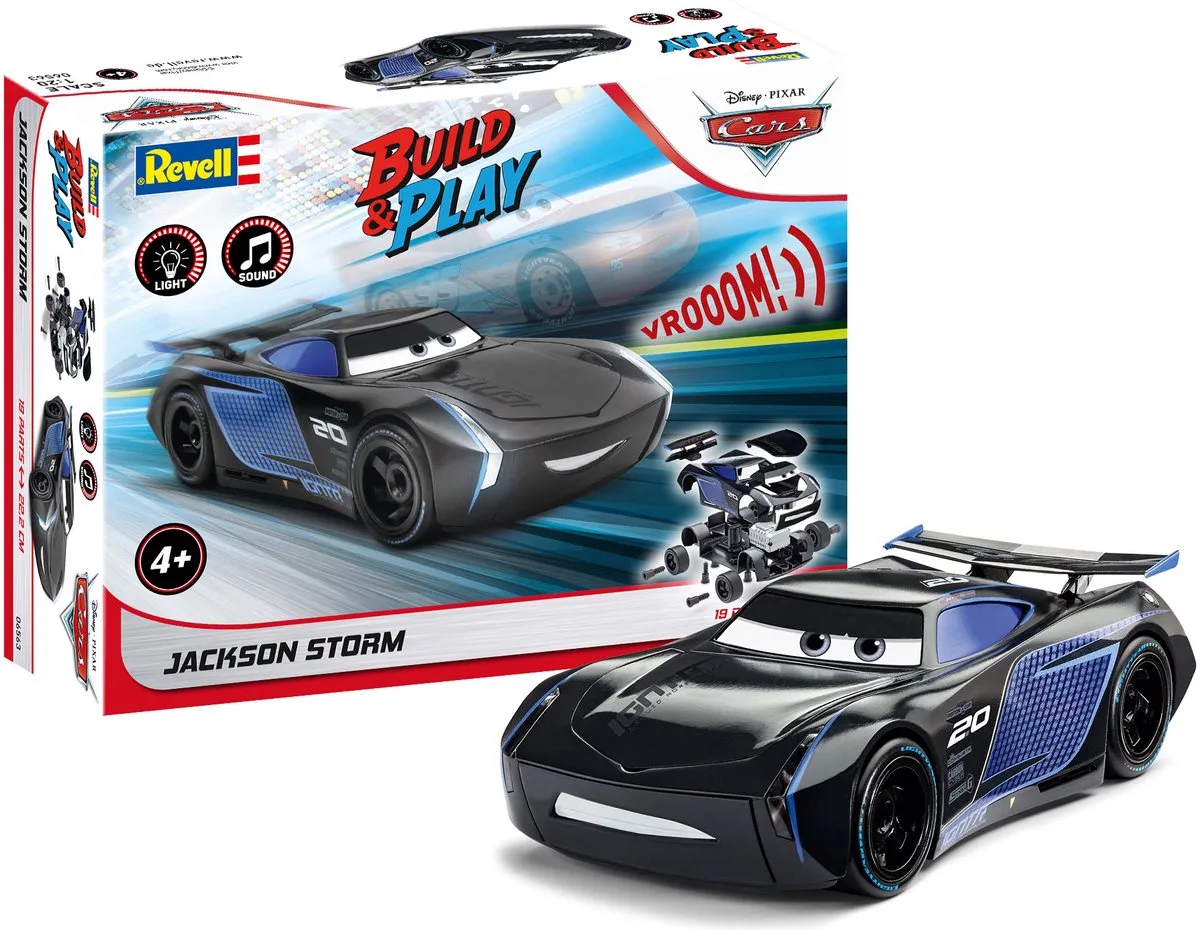Modelbouwpakket Militaire voertuigen - 06563 First Construction - Jackson Storm - Disney-Cars - Licht en Geluid - voor Kids Plastic - 1:20 - Modelbouw van Revell in Meerkleurig – productfoto