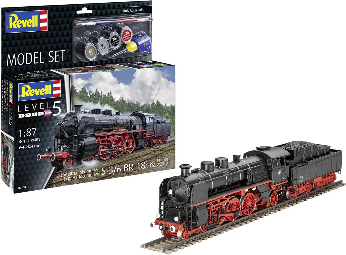 Modelbouwpakket Militaire voertuigen - 62168 Express locomotive S3/6 BR18(5) with Tender 2-2-T - Model Set Plastic - 1:87 - Modelbouw van Revell in Wit – productfoto