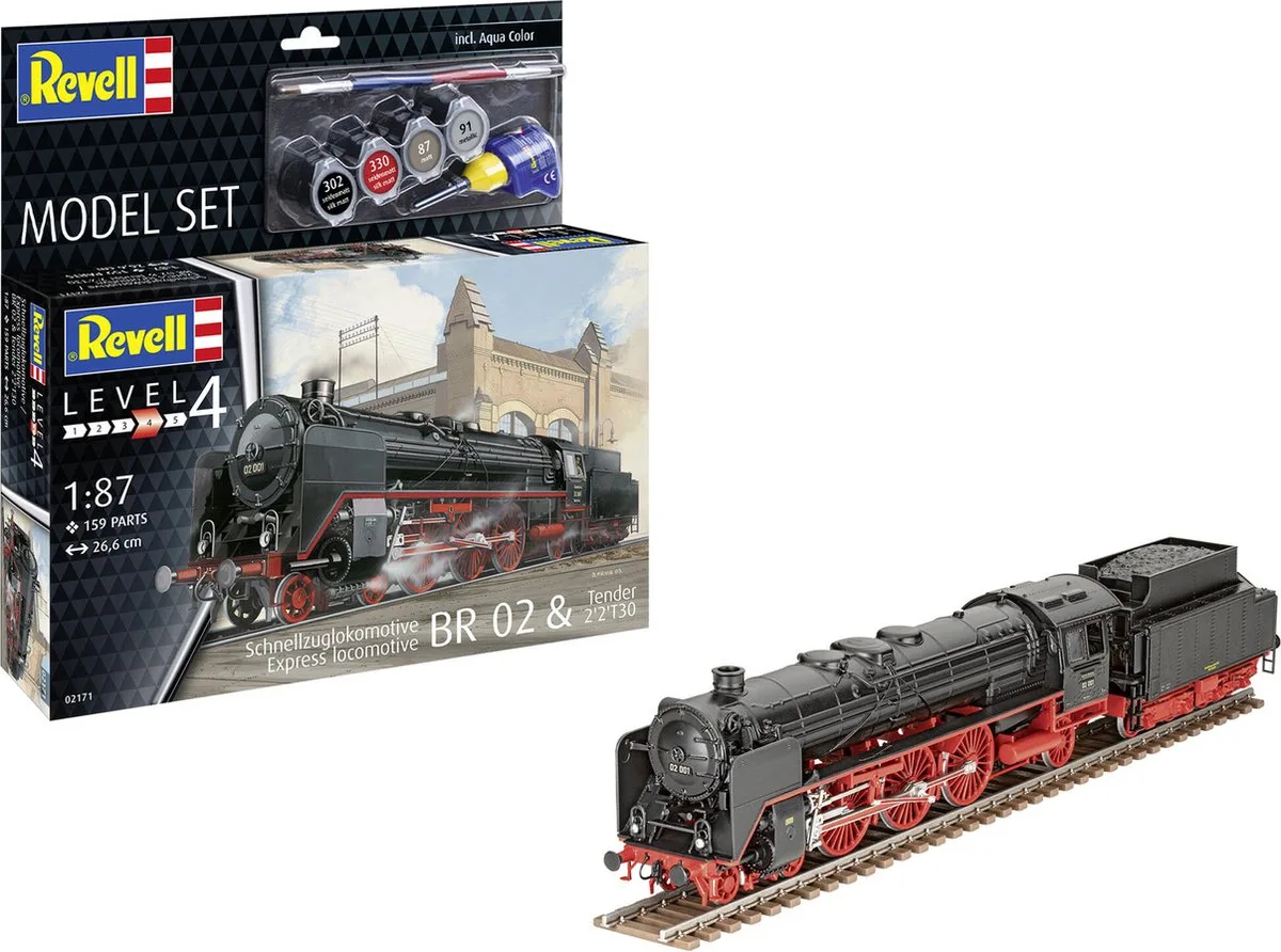 Modelbouwpakket Militaire voertuigen - 62171 Express locomotive BR 02 - Tender 2'2'T30 - Model Set Plastic - 1:87 - Modelbouw van Revell in Meerkleurig – productfoto