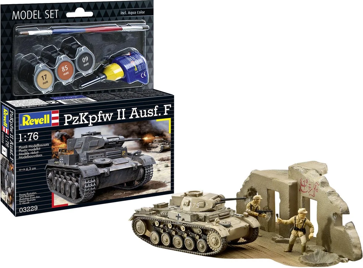Modelbouwpakket Militaire voertuigen - 63229 Panzerkampfwagen II - PzKpfw II Ausf. F Tank - Model Set Plastic - 1:76 - Modelbouw van Revell in Meerkleurig – productfoto