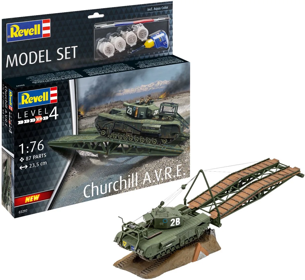 Modelbouwpakket Militaire voertuigen - 63297 A22 Churchill A.V.R.E. - WWII Britse Gevechtstechnische Tank - Model Set Plastic - 1:76 - Modelbouw de Revell en Multicolore – photo produit