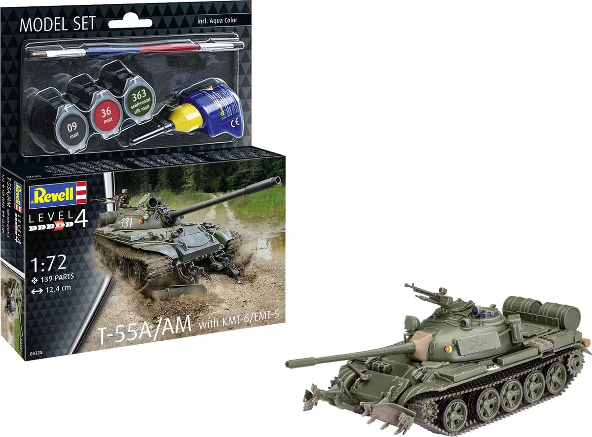 Modelbouwpakket Militaire voertuigen - 63328 T-55/AM met KMT-6/EMT-5 Tank - Model Set Plastic - 1:72 - Modelbouw de Revell en Multicolore – photo produit