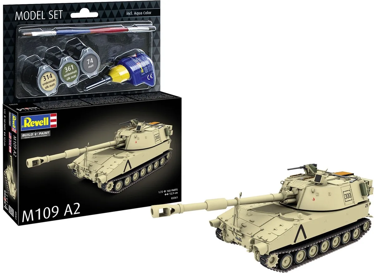Modelbouwpakket Militaire voertuigen - 63361 M109 A2 - Zelfrijdende Houwitser - Militair Voertuig - Model Set Plastic - 1:72 - Modelbouw de Revell en Blanc – photo produit