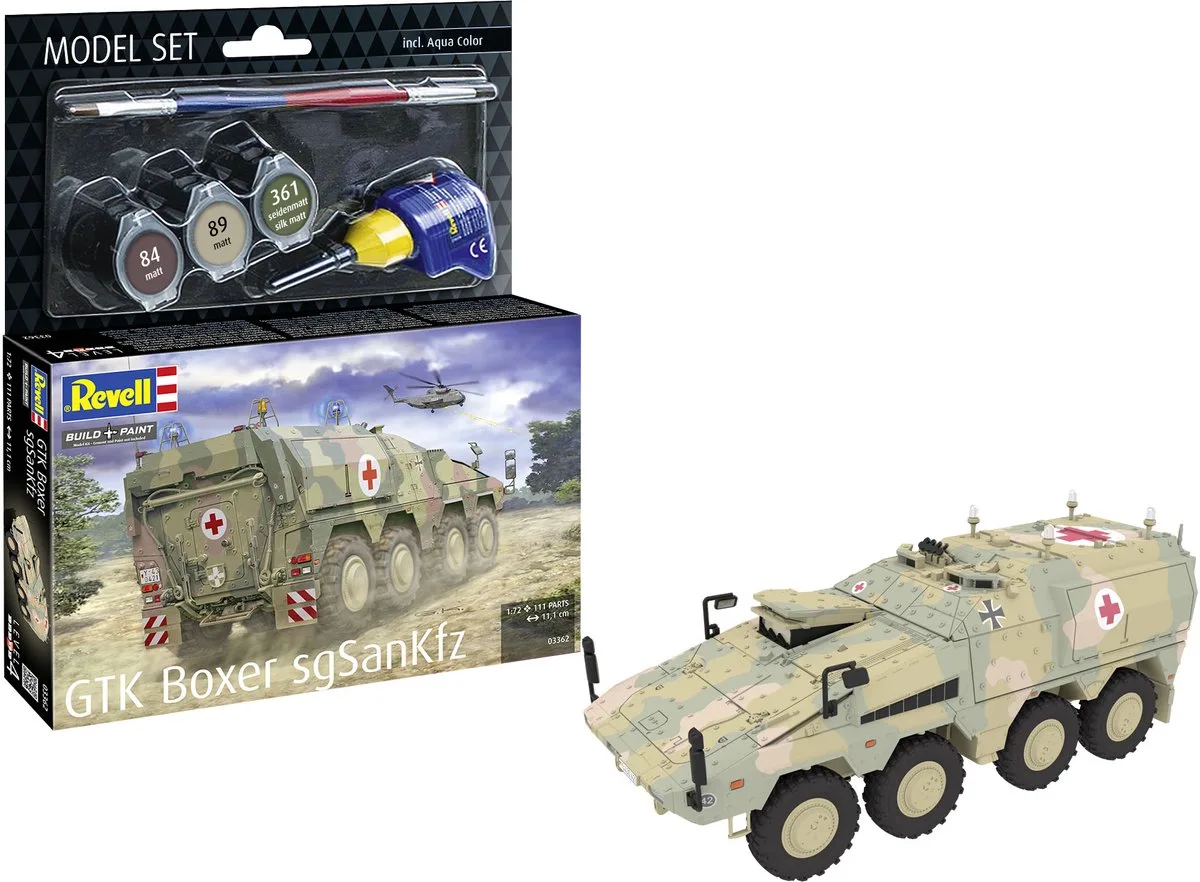 Modelbouwpakket Militaire voertuigen - 63362 GTK Boxer sgSanKfz - Militair Medisch Transportvoertuig Ambulance - Model Set Plastic - 1:72 - Modelbouw de Revell en Multicolore – photo produit