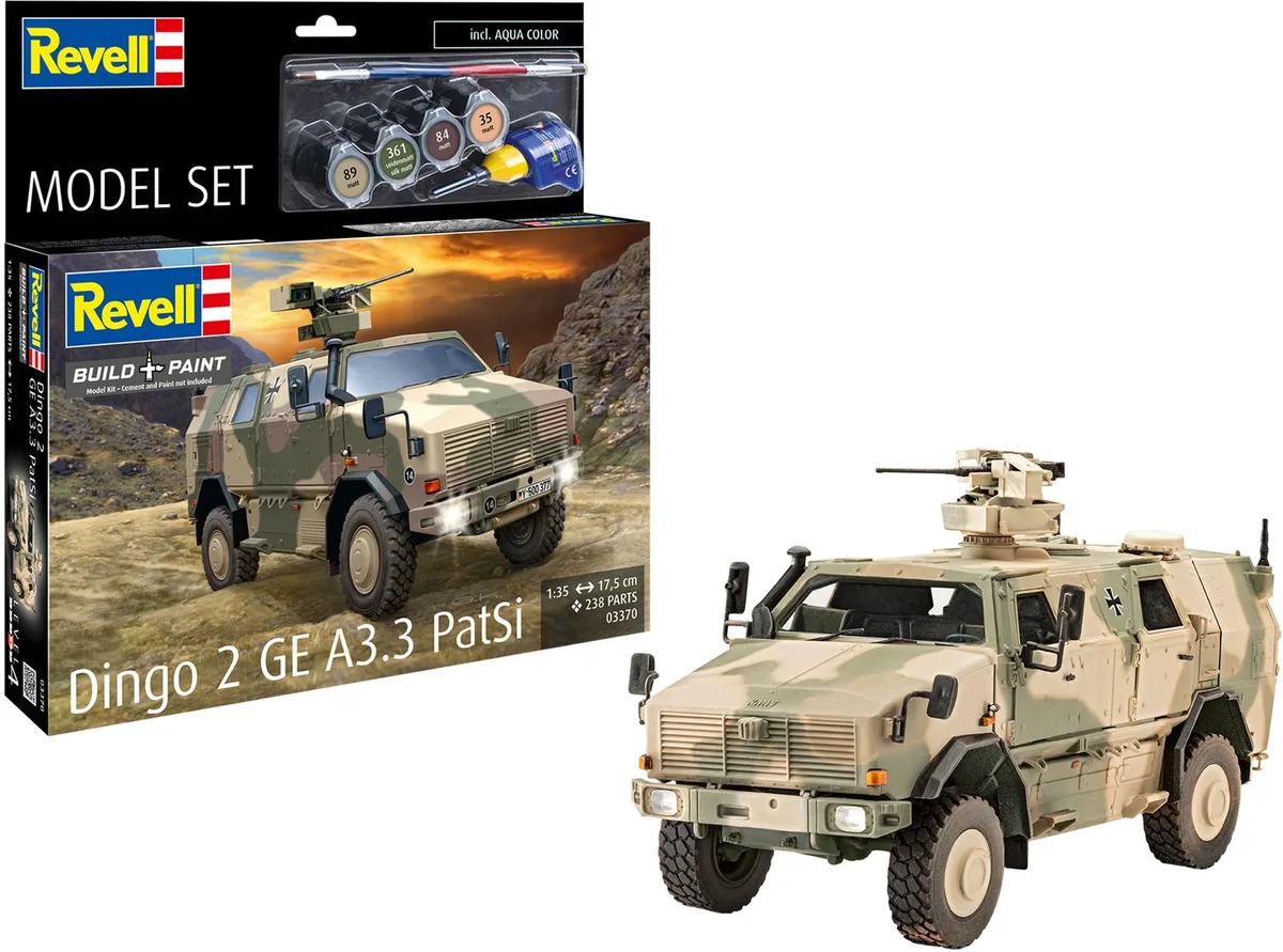 Modelbouwpakket Militaire voertuigen - 63370 Dingo 2 GE A3.3 PatSi - Duits Gepantserd Patrouillevoertuig - Model Set Plastic - 1:35 - Modelbouw de Revell en Multicolore – photo produit