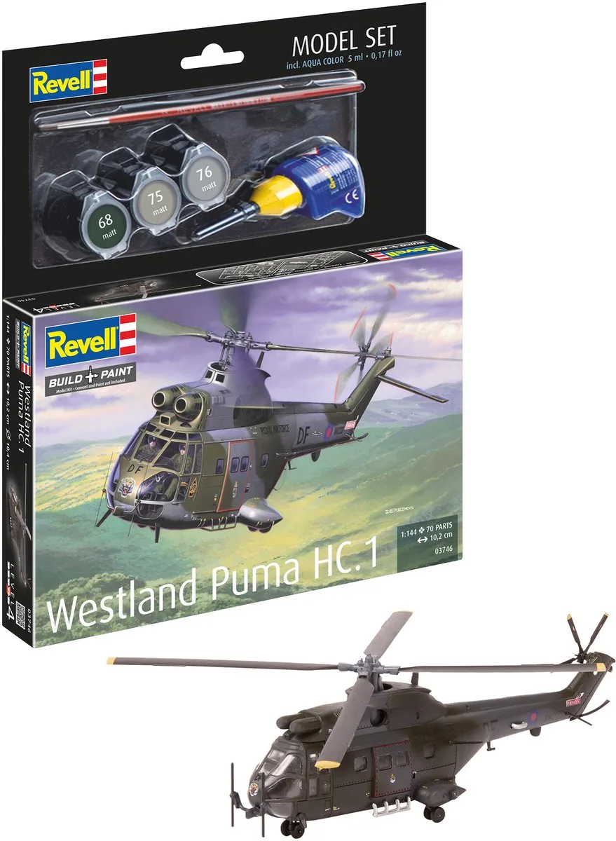 Modelbouwpakket Militaire voertuigen - 63746 Westland Puma HC.1 - Britse Helikopter - Model Set Plastic - 1:144 - Modelbouw de Revell en Multicolore – photo produit