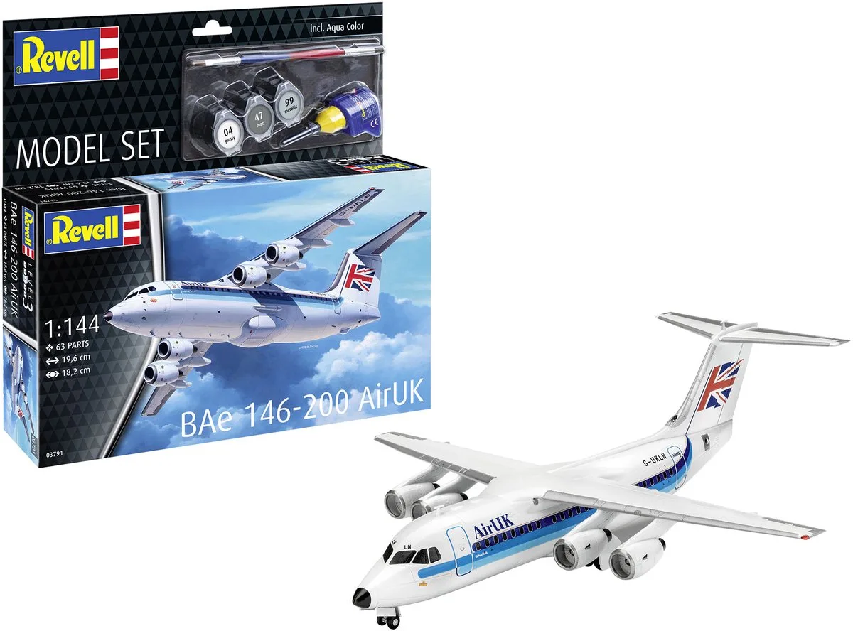 Modelbouwpakket Militaire voertuigen - 63791 Bae 146-200 (RJ85) - AirUK - Straaljager - Model Set Plastic - 1:144 - Modelbouw van Revell in Meerkleurig – productfoto