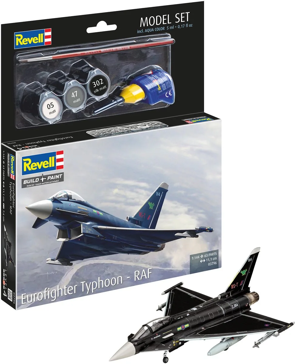 Modelbouwpakket Militaire voertuigen - 63796 Eurofighter Typhoon - RAF - Straaljager - Model Set Plastic - 1:144 - Modelbouw van Revell in Meerkleurig – productfoto