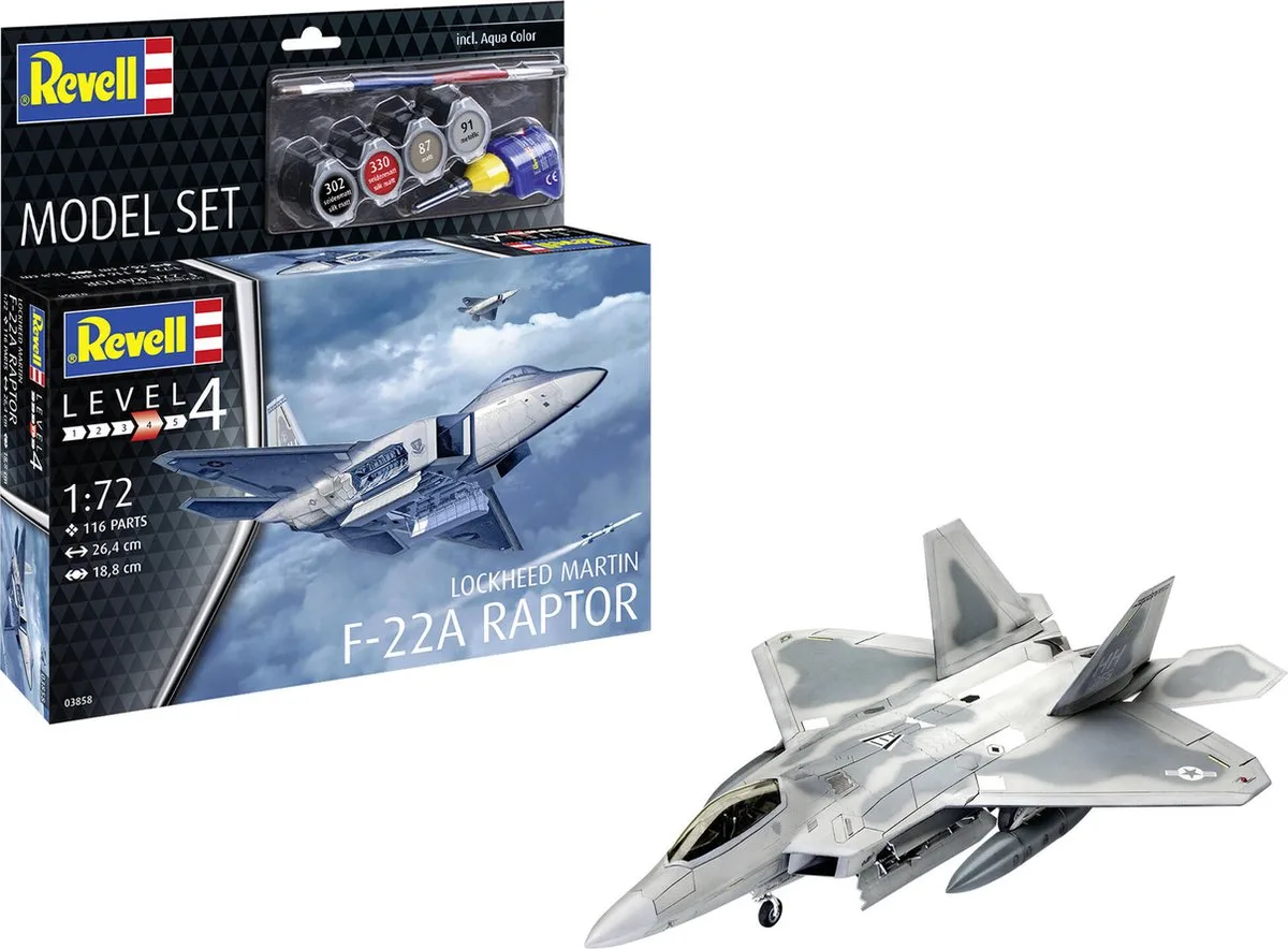Modelbouwpakket Militaire voertuigen - 63858 Lockheed Martin F-22A Raptor - Straaljager - Model Set Plastic - 1:72 - Modelbouw van Revell in Meerkleurig – productfoto