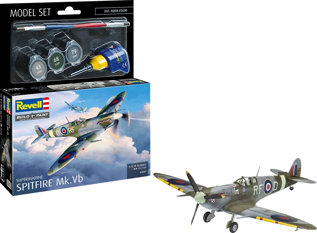 Modelbouwpakket Militaire voertuigen - 63897 Supermarine Spitfire Mk Vb Model.tfire Mk.Vb - Model Set Plastic - 1:72 - Modelbouw van Revell in Meerkleurig – productfoto