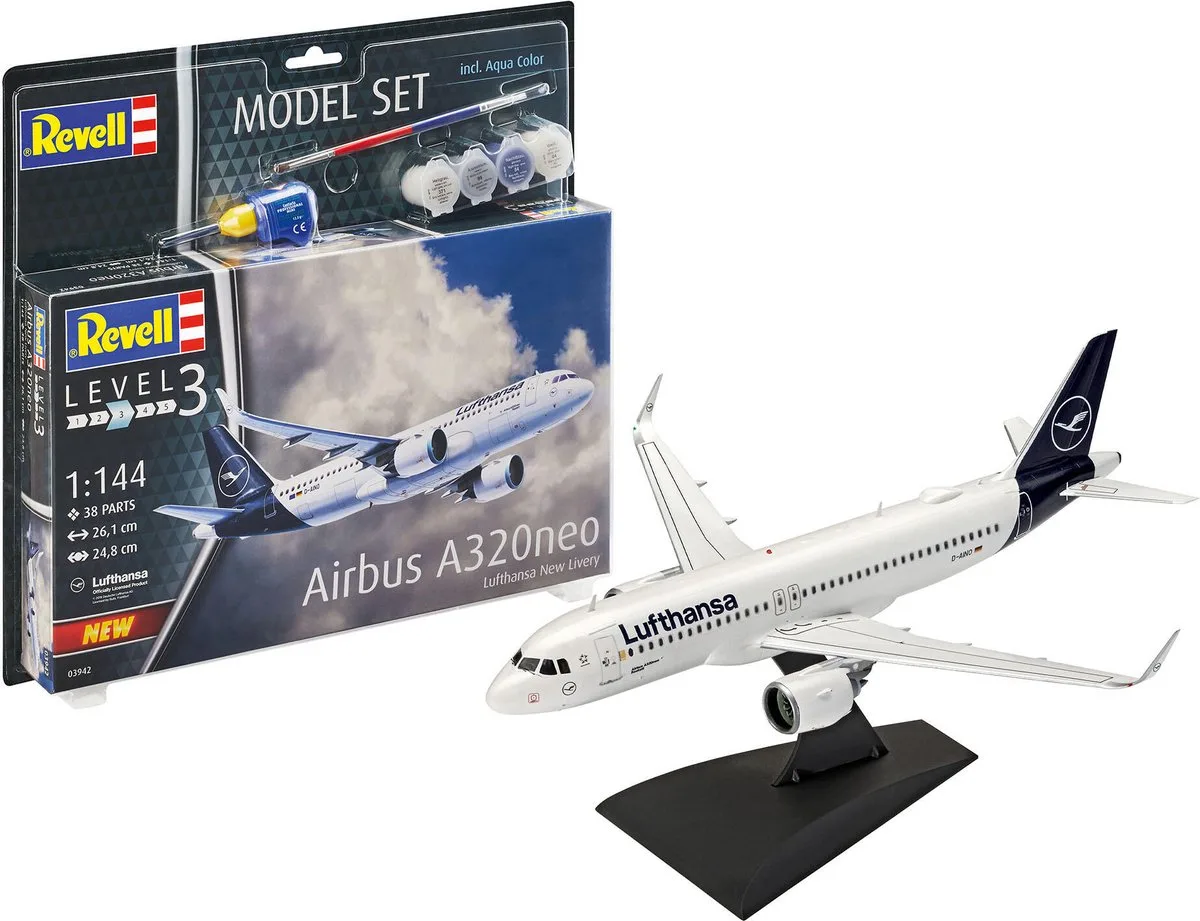 Modelbouwpakket Militaire voertuigen - 63942 Airbus A320neo Lufthansa - New Livery - Model Set Plastic - 1:144 - Modelbouw van Revell in Meerkleurig – productfoto