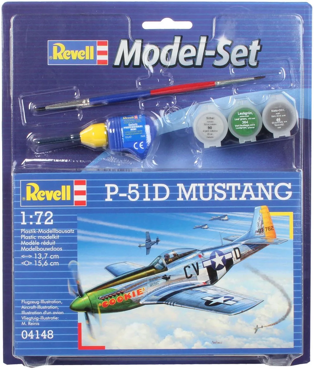 Modelbouwpakket Militaire voertuigen - 64148 P-51D Mustang Plane - Model Set Plastic - 1:72 - Modelbouw van Revell in Meerkleurig – productfoto