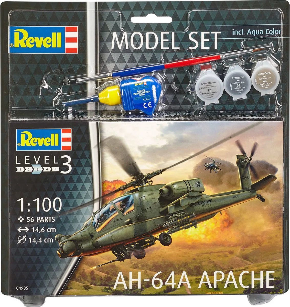 Modelbouwpakket Militaire voertuigen - 64985 AH-64A Apache - Model Set Plastic - 1:100 - Modelbouw de Revell en Multicolore – photo produit