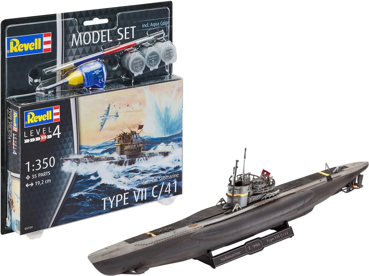 Modelbouwpakket Militaire voertuigen - 65154 German Submarine Type VII C/41 - Model Set Plastic - 1:350 - Modelbouw van Revell in Meerkleurig – productfoto