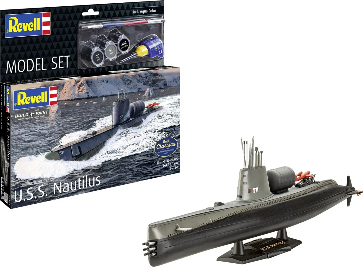 Modelbouwpakket Militaire voertuigen - 65184 U.S.S. Nautilus - SSN-571 - Amerikaanse Onderzeeër - Model Set Plastic - 1:305 - Modelbouw de Revell en Multicolore – photo produit