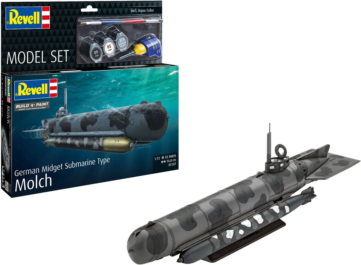 Modelbouwpakket Militaire voertuigen - 65187 Duitse Midget Submarine Type Molch WWII - Onderzeeër - Model Set Plastic - 1:72 - Modelbouw van Revell in Meerkleurig – productfoto