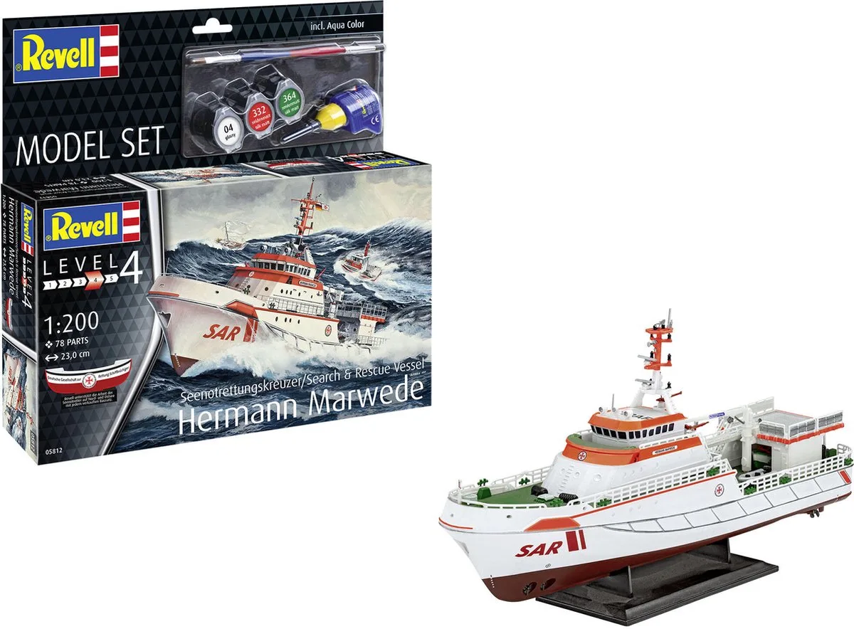 Modelbouwpakket Militaire voertuigen - 65812 Seenotkreuzer Hermann Marwede - Lifeboat DGzRS 46 - Model Set Plastic - 1:200 - Modelbouw van Revell in Meerkleurig – productfoto