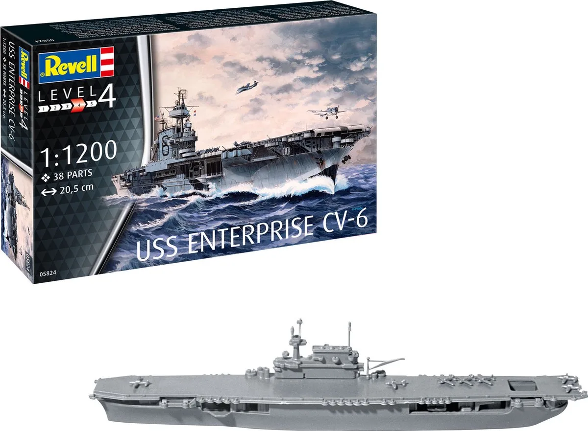 Modelbouwpakket Militaire voertuigen - 65824 USS Enterprise CV-6 - Model Set Plastic - 1:1200 - Modelbouw van Revell in Meerkleurig – productfoto