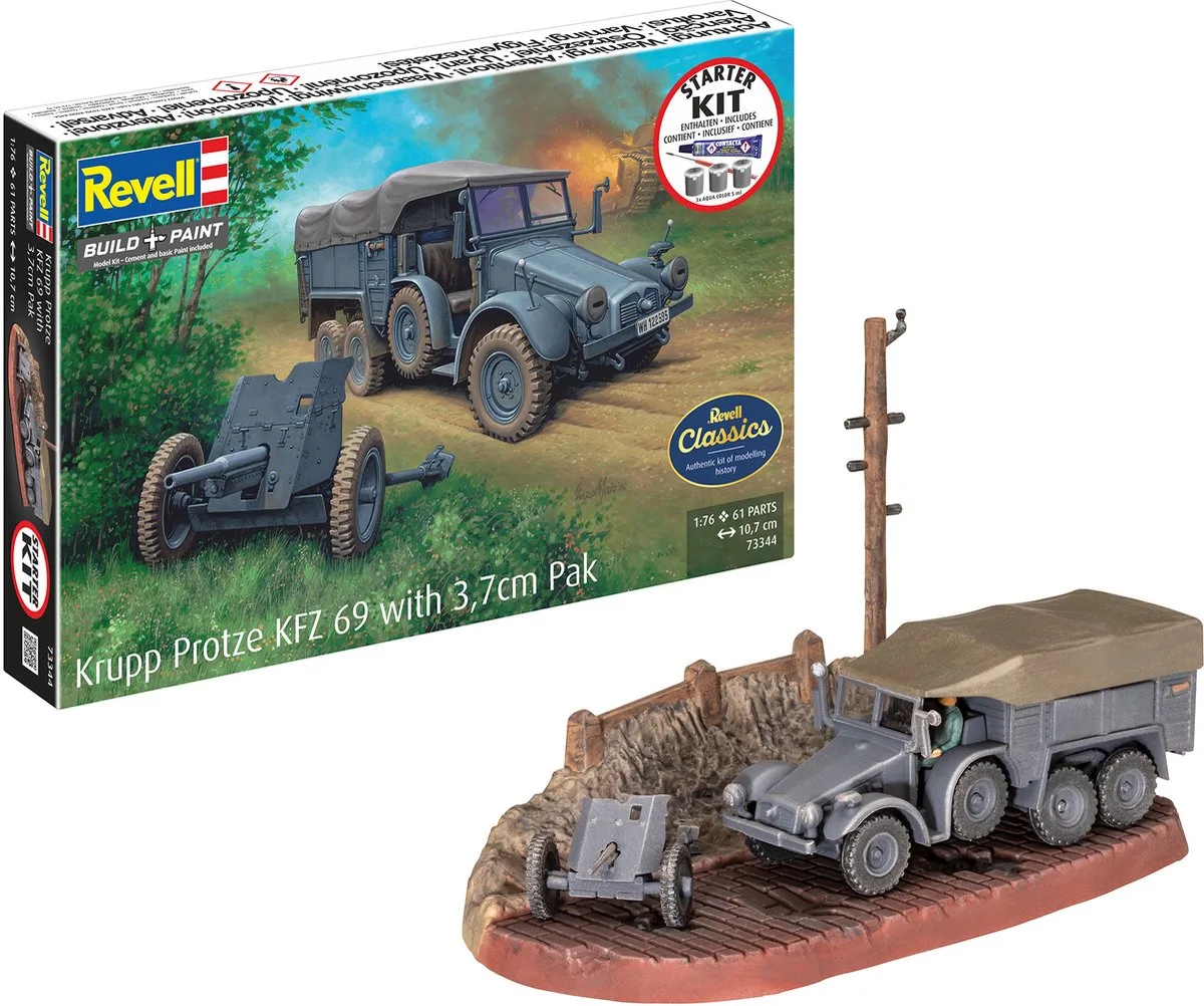 Modelbouwpakket Militaire voertuigen - 73344 Krupp Protze KFZ 69 met 3,7cm Pak - Militair Voertuig - Starter Kit Plastic - 1:76 - Modelbouw van Revell in Meerkleurig – productfoto