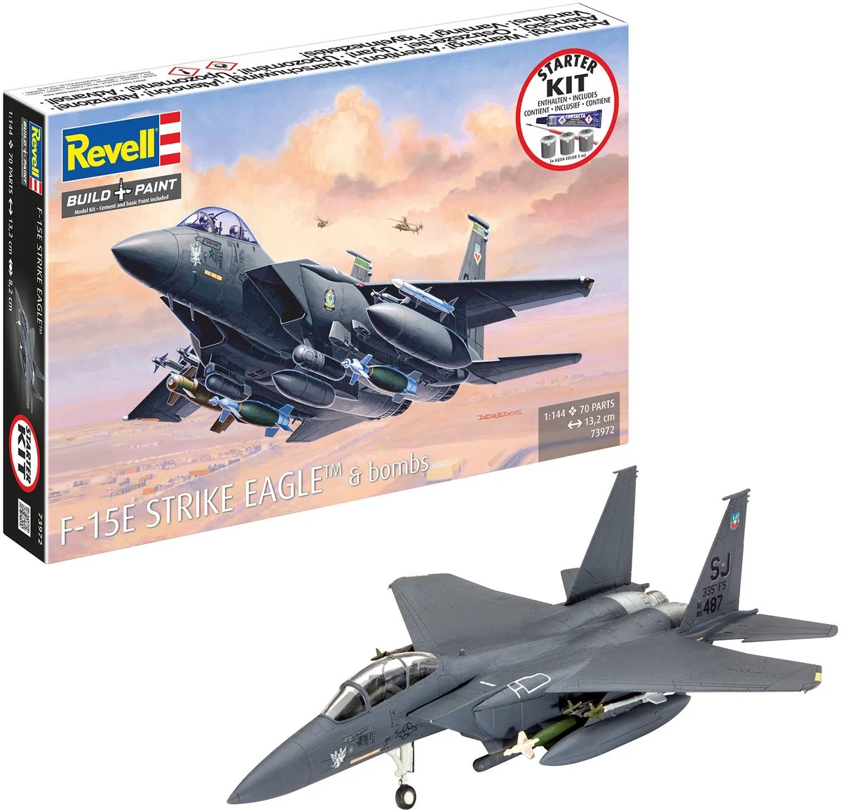 Modelbouwpakket Militaire voertuigen - 73972 McDonnell Douglas F-15E Strike Eagle - bombs - Straaljager - Starter Kit Plastic - 1:144 - Modelbouw van Revell in Meerkleurig – productfoto