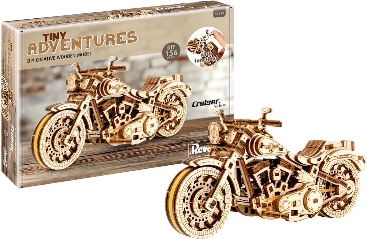 Modelbouwpakket Motorfiets - 00614 Tiny Adventures - Cruiser V-Twin Motorfiets - Functioneel Model Houten - 1:13 - Modelbouw van Revell in Meerkleurig – productfoto