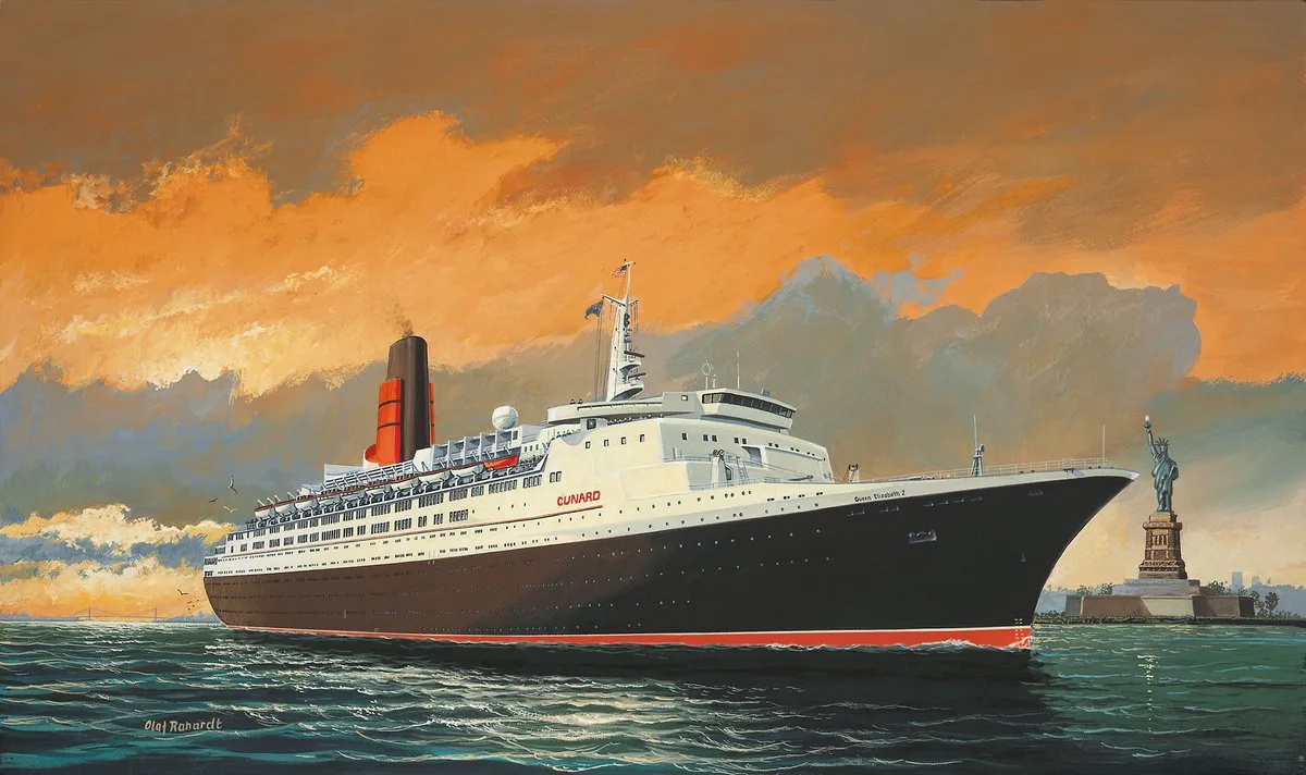 Modelbouwpakket Schepen - 05806 RMS Queen Elizabeth 2 - Oceaan Passagiersschip Plastic - 1:1200 - Modelbouw van Revell in Meerkleurig – productfoto