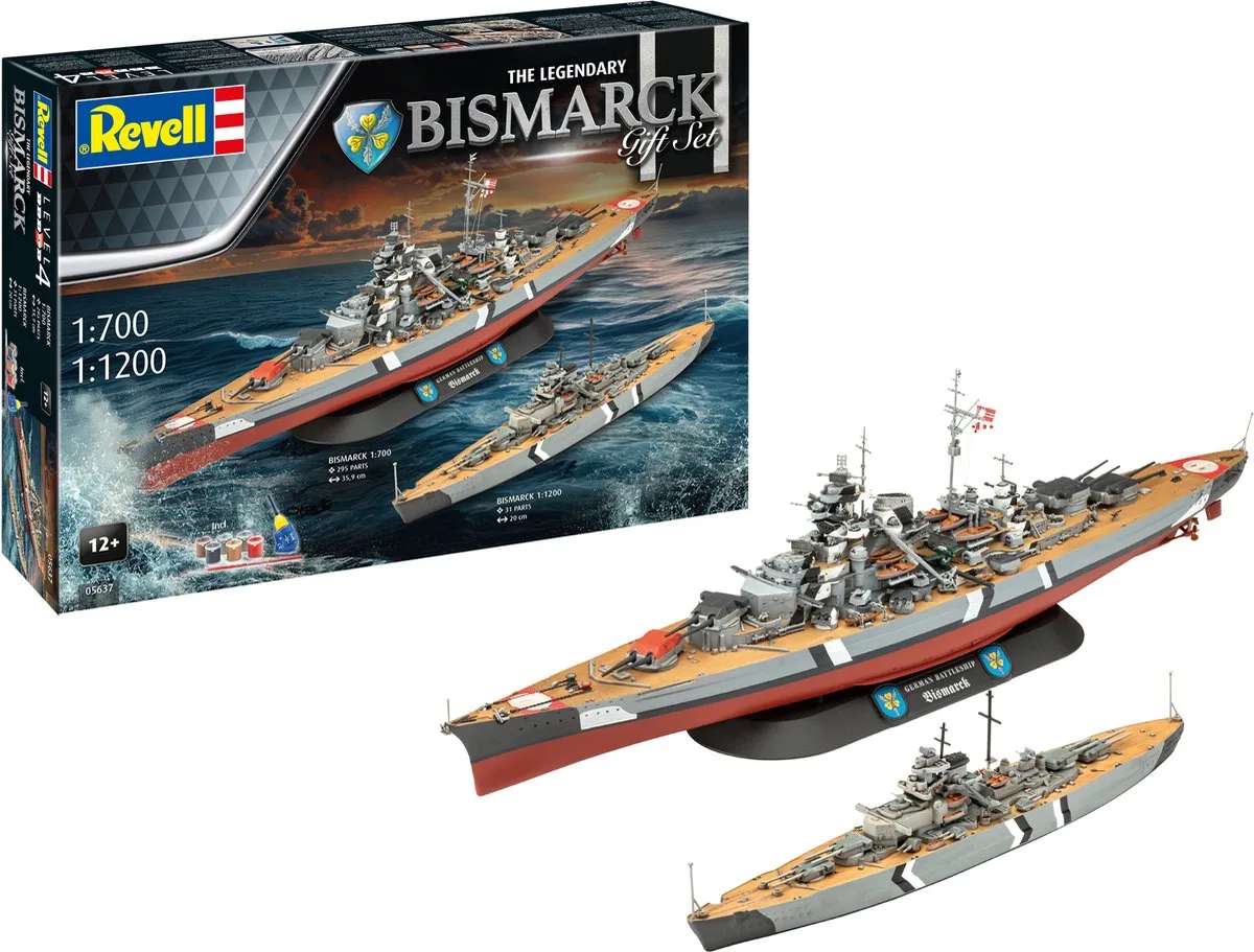 Modelbouwpakket Schepen - - 1:1200 05637 De legendarische Bismarck - 2 Schepen! - Geschenkset Plastic - 1:700 - Modelbouw van Revell in Meerkleurig – productfoto