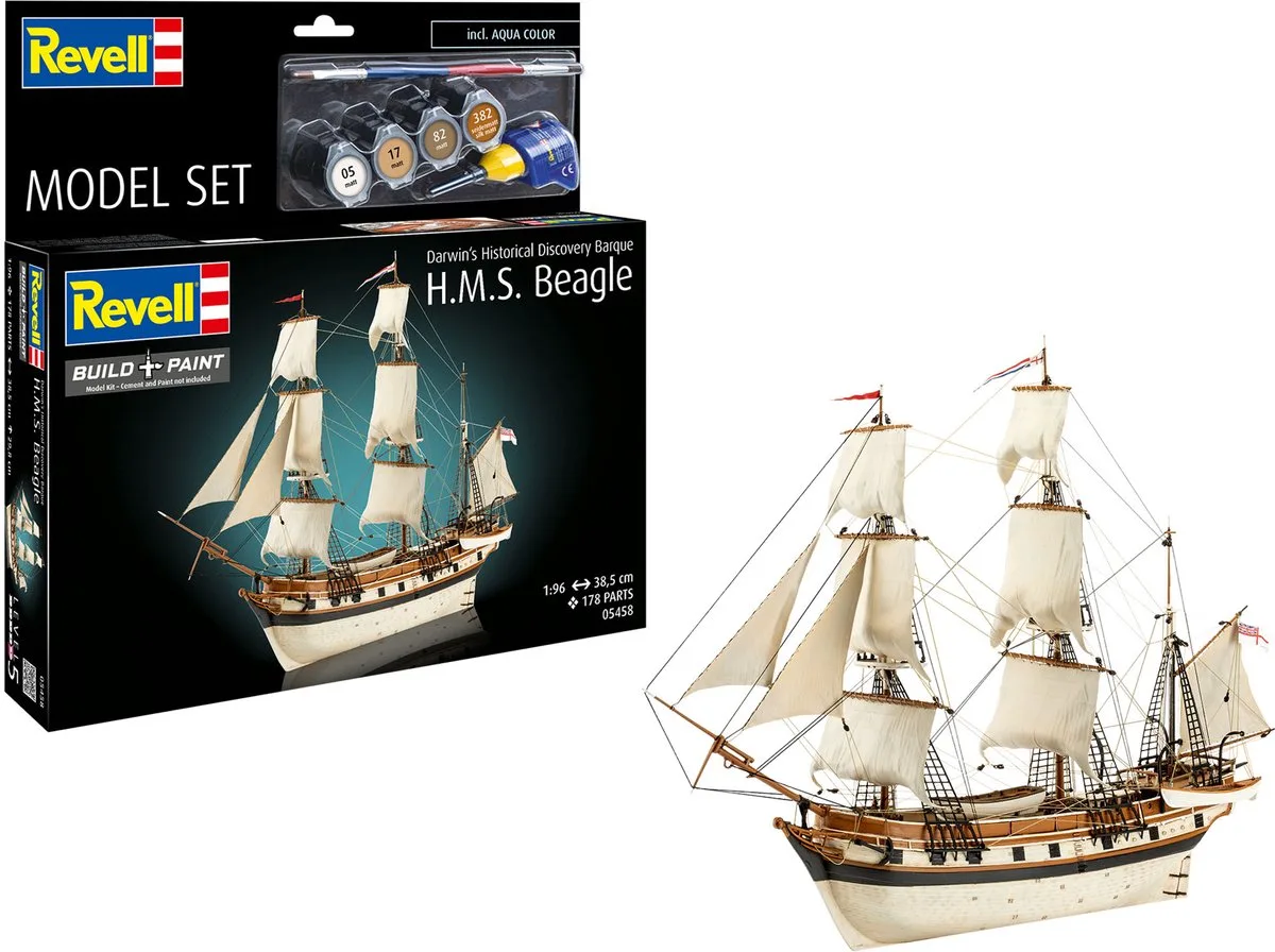 Modelbouwpakket Schepen - 65458 H.M.S. Beagle -Darwin#039 Historical Discovery Barque - Schip - Model Set Plastic - 1:96 - Modelbouw van Revell in Meerkleurig – productfoto