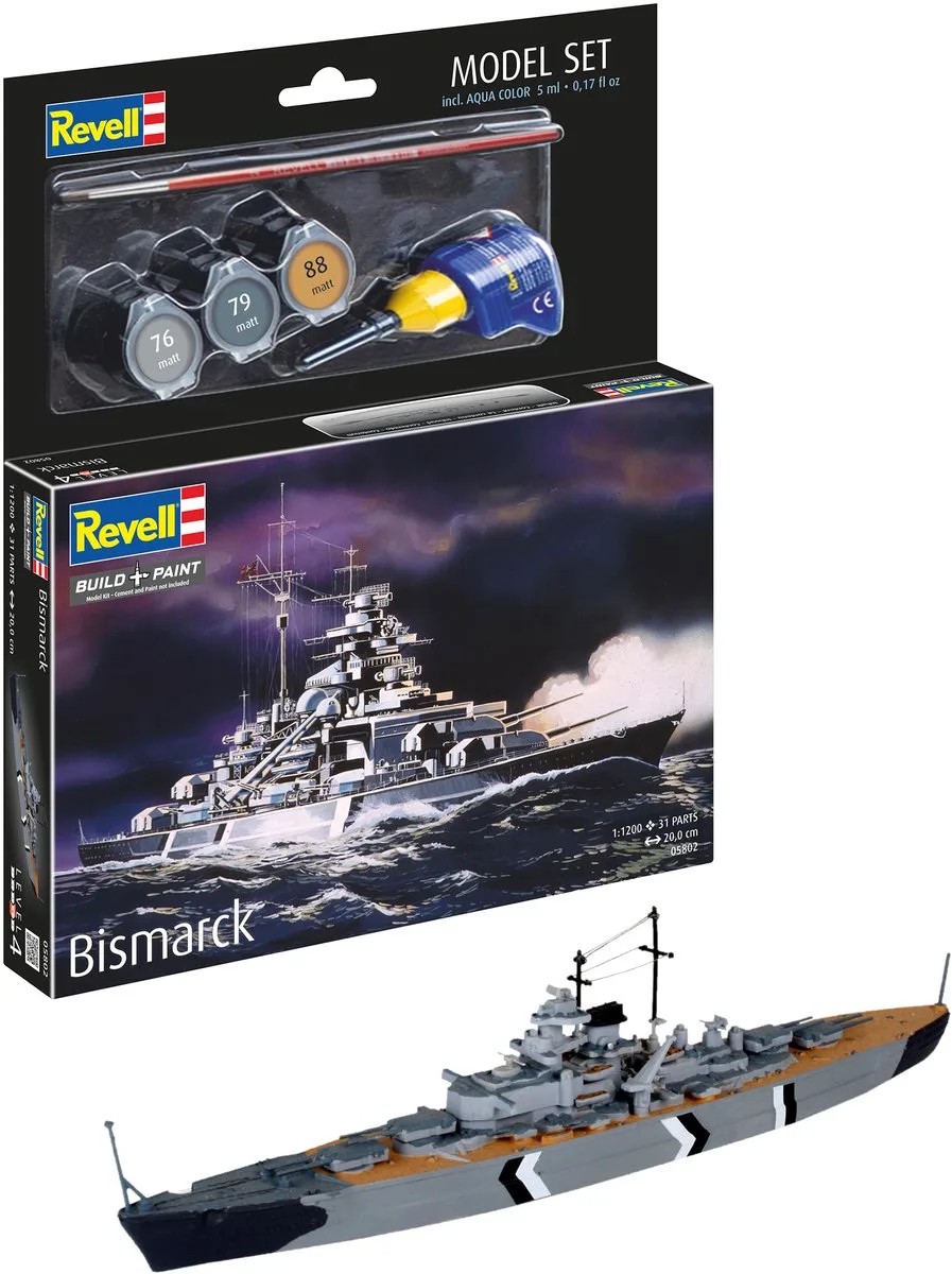 Modelbouwpakket Schepen - 65802 Bismarck Ship - Model Set Plastic - 1:1200 - Modelbouw van Revell in Meerkleurig – productfoto