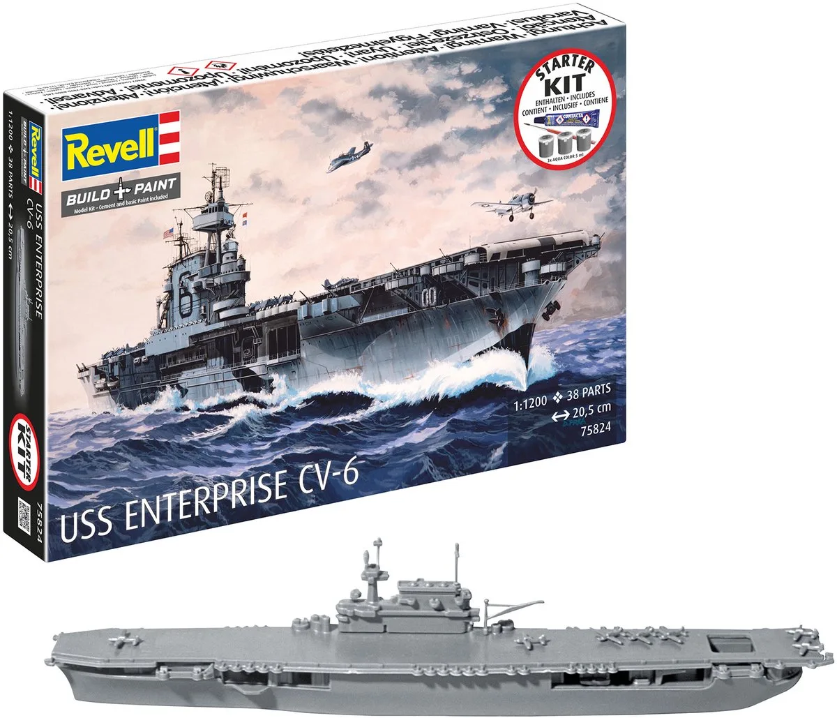 Modelbouwpakket Schepen - 75824 USS Enterprise CV-6 - Yorktown-klasse - Vliegdekschip - Starter Kit Plastic - 1:1200 - Modelbouw van Revell in Meerkleurig – productfoto