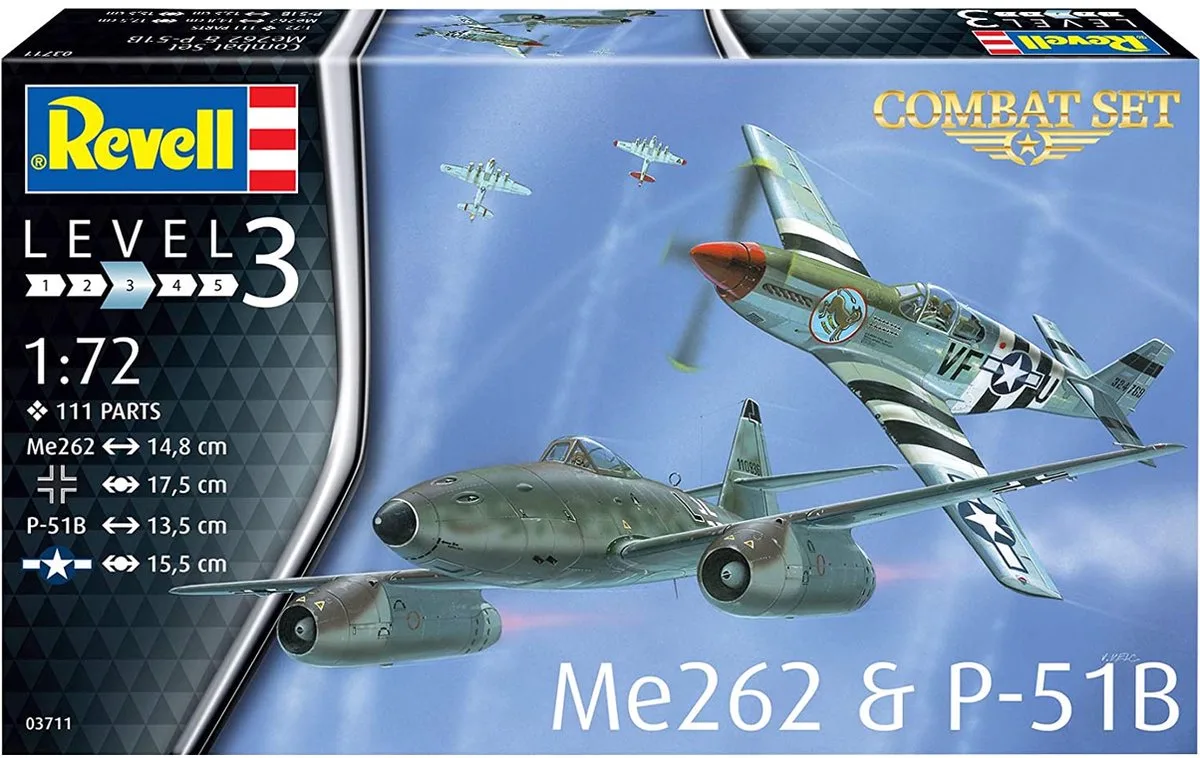 Modelbouwpakket Vliegtuigen - 03711 Combat Set Messerschmitt Me262 - P-51B Mustang Plastic - 1:72 - Modelbouw van Revell in Meerkleurig – productfoto