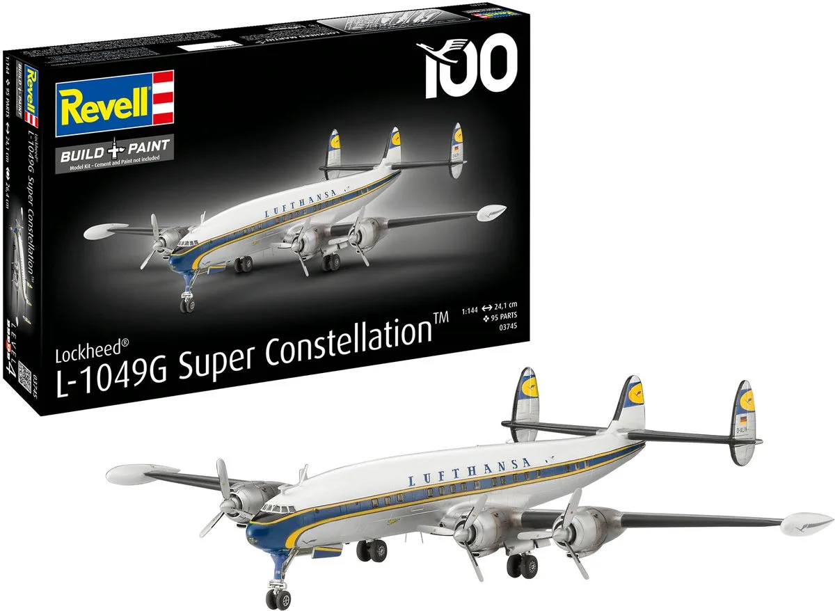 Modelbouwpakket Vliegtuigen - 03745 Lockheed L.1049G Super Constellation - Lufthansa 100 - Duits Passagiersvliegtuig Plastic - 1:144 - Modelbouw van Revell in Meerkleurig – productfoto