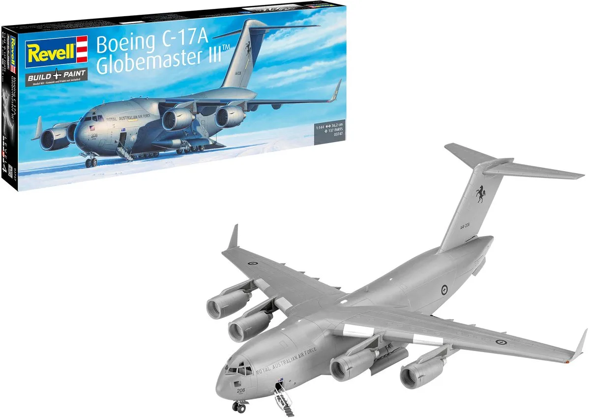 Modelbouwpakket Vliegtuigen - 03747 Boeing C-17A Globemaster III - Amerikaans Transportvliegtuig Plastic - 1:144 - Modelbouw van Revell in Meerkleurig – productfoto