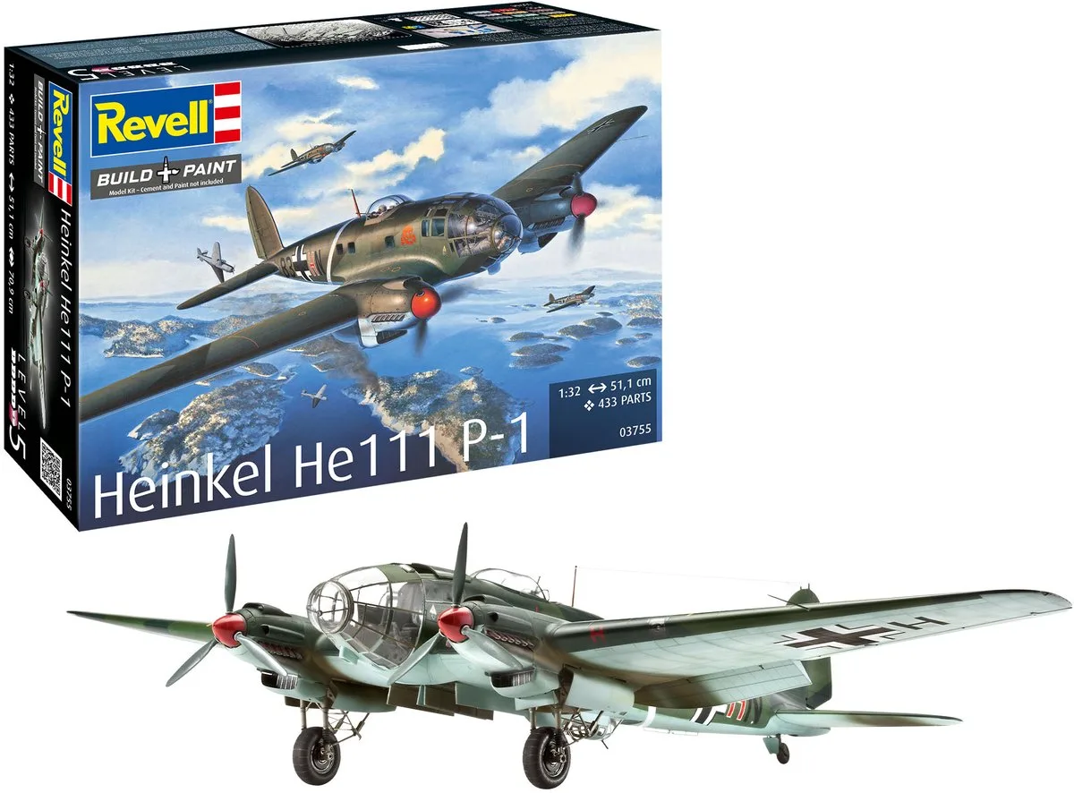 Modelbouwpakket Vliegtuigen - 03755 Heinkel He 111 P-1 - Duitse Middelzware Bommenwerper Plastic - 1:32 - Modelbouw van Revell in Meerkleurig – productfoto